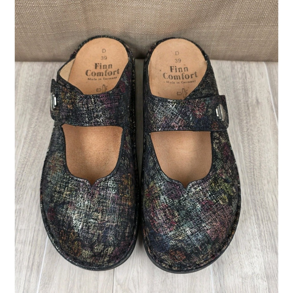 Finn Comfort Roseau Floral Mary Jane Backless Clogs Womens EU 39 US 8-8.5 Wide